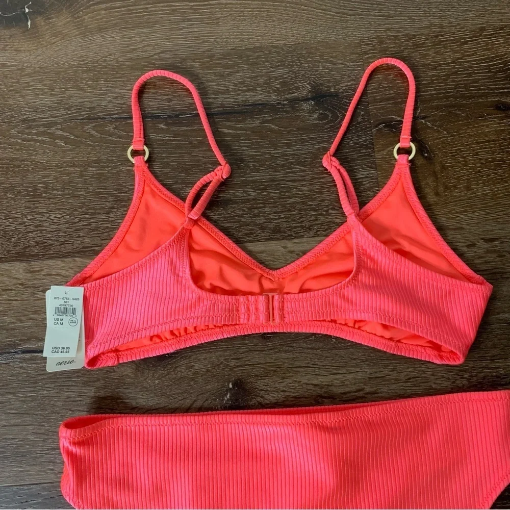 Aerie womens pink ribbed 2 piece bikini swimsuit M NWT